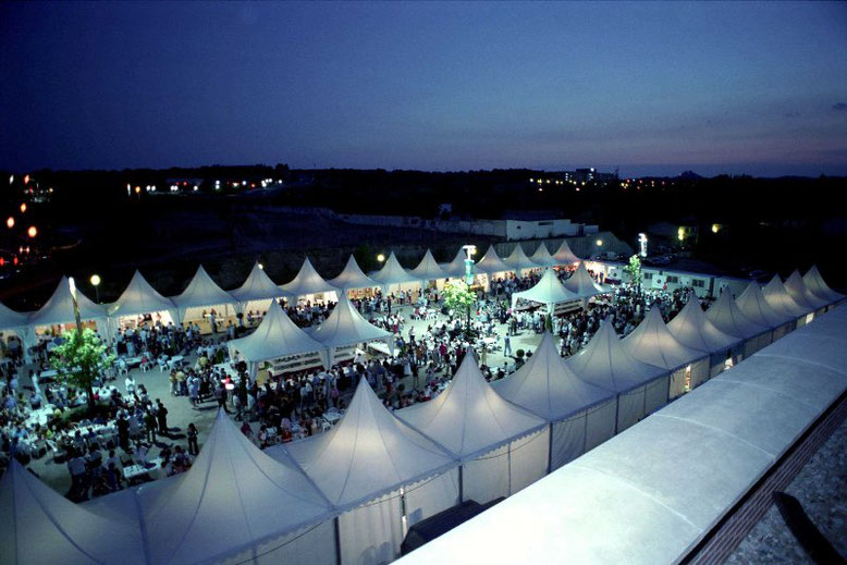 Zona gastronómica del Festival Vino Somontano al anochecer